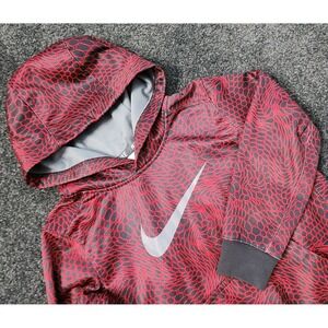 Nike Therma-Fit Kids Hoodie‎ Sweatshirt Red Black Patterned Pullover Small
